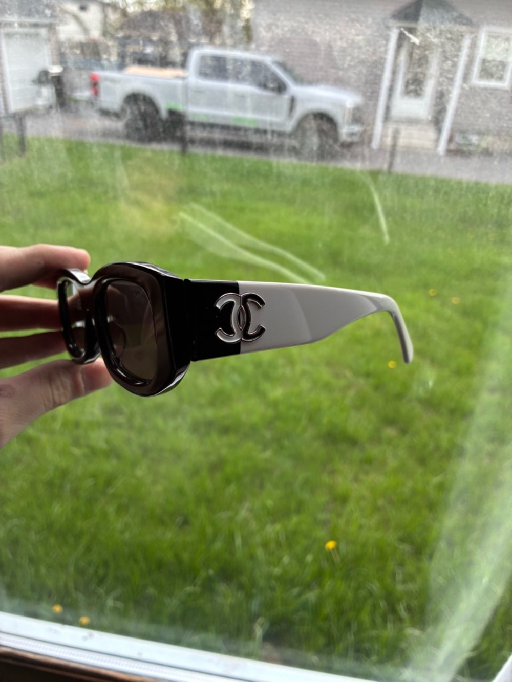 CHANEL Black and White CC Logo Sunglasses